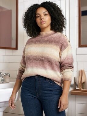 AGB - Gradient Stripe Sweater - Button Shoulder Detail - Knit Pullover - Large